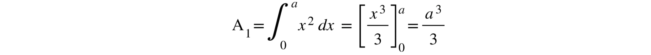 definite integral of x squared from 0 to a. It equals the integral from 0 to a of x squared dx, which is equal to x cubed over 3 evaluated from 0 to a, resulting in a cubed over 3.