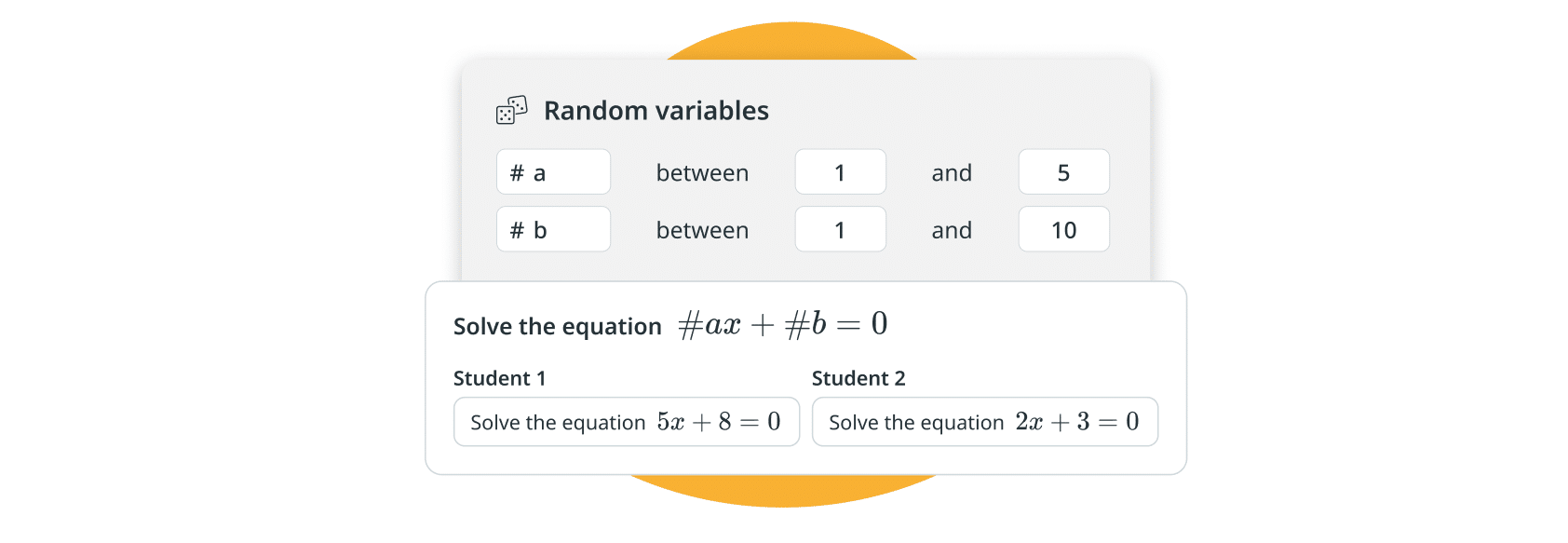 Insert random variables into a math question using WirisQuizzes.