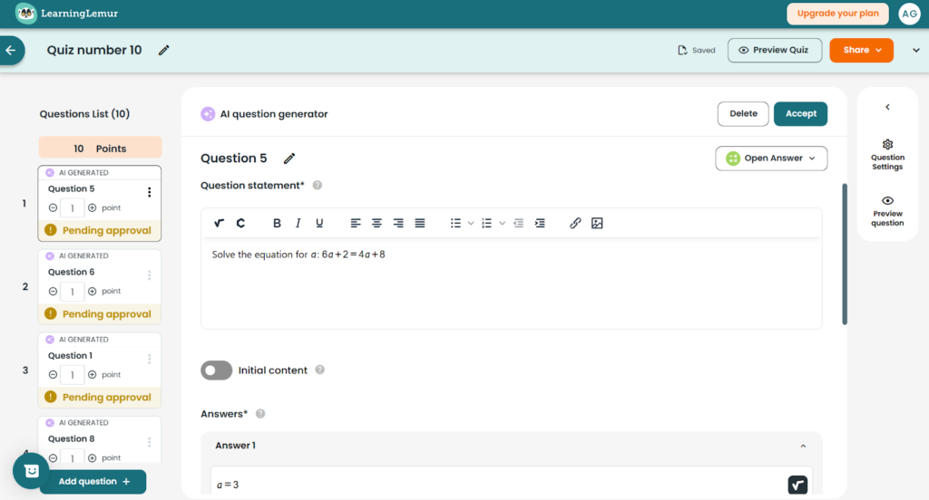 Interfaz de LearningLemur