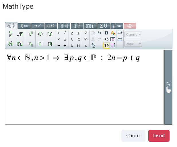 Goldbach's conjecture in MathType