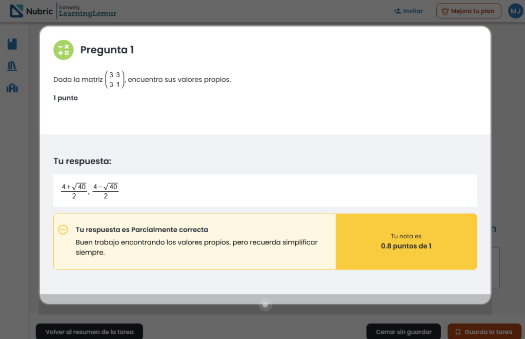 personalized feedback on Nubric