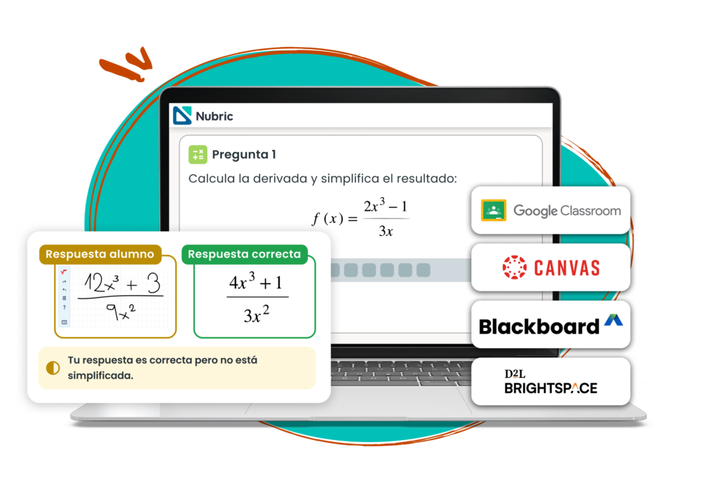 Nubric con los logos de las plataformas (Google classroom, canvas, blackboard & Brightspace)