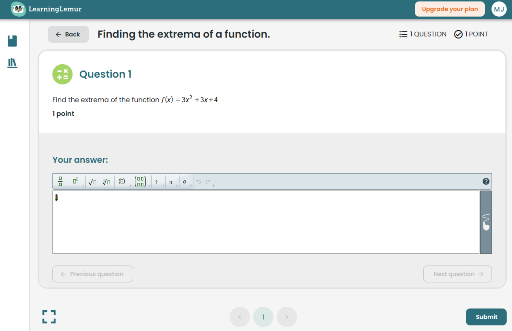 First question shown in the interface of LearningLemur