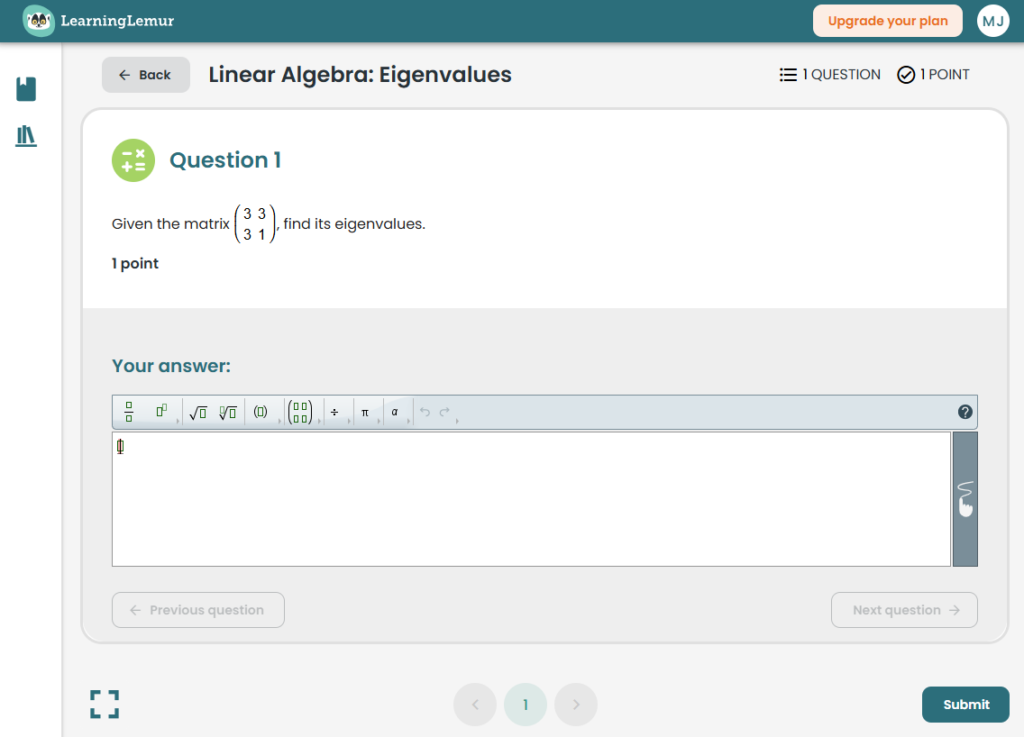 The question 2 in LearningLemur