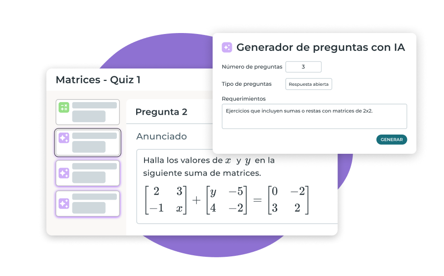 Ejemplo de creación de pregunta con IA en Nubric, con un ejemplo de prompt