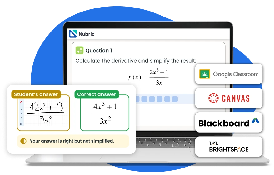 Nubric interface page example, can be used within Google Classroom, Canvas, Blackboard or Brightspace by D2L