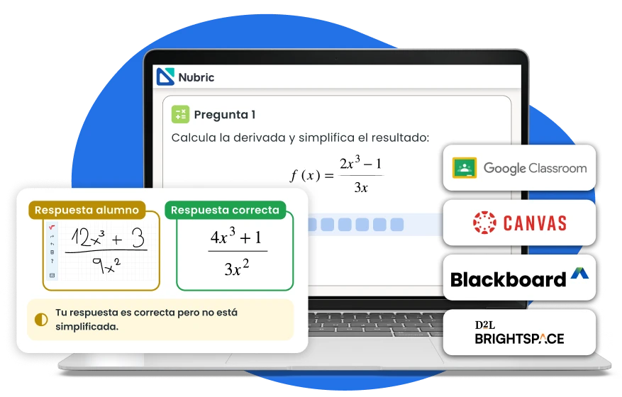 Ejemplo de página de la interfaz de Nubric, que se puede utilizar en Google Classroom, Canvas, Blackboard o Brightspace de D2L