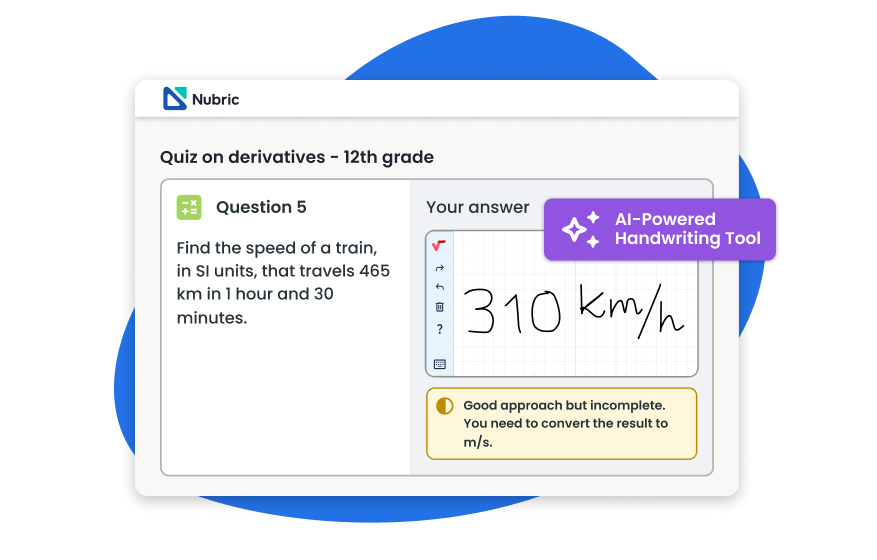 Quiz on derivatives answered with the AI handwriting recognition from MathType
