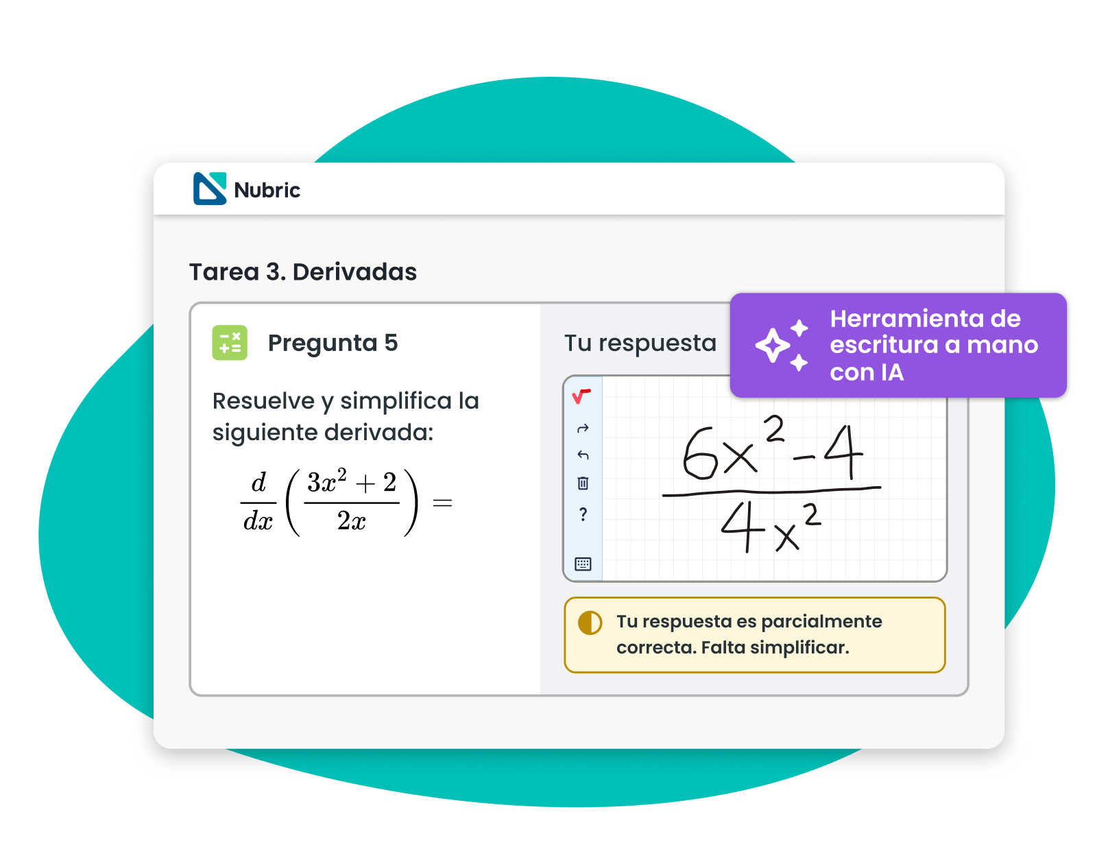 Cuestionario sobre derivadas resuelto con el reconocimiento de escritura a mano de MathType