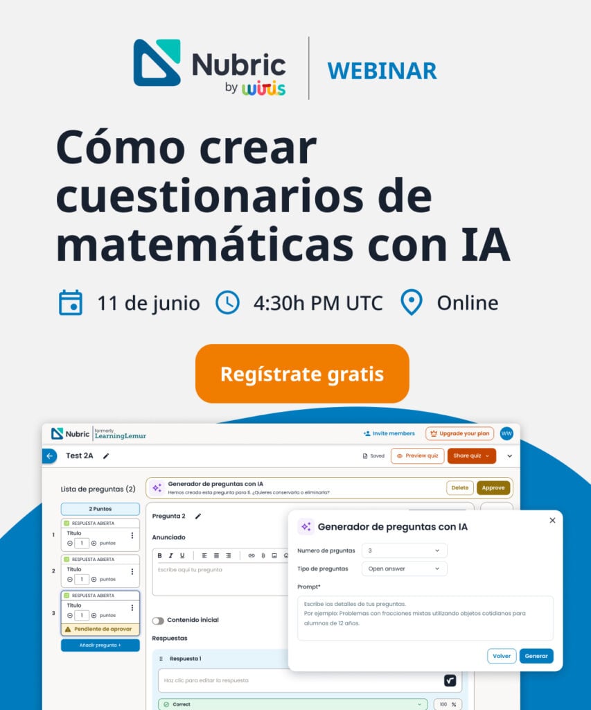 Nubric by Wiris Webinar: Cómo crear cuestionarios de matemáticas con IA. Regístrate ahora