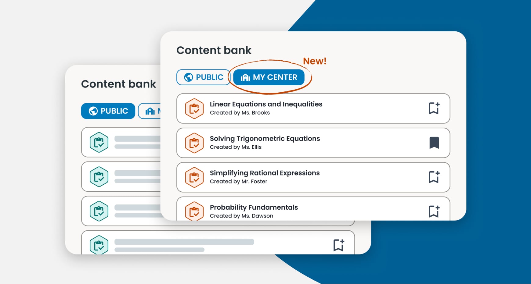 My Center content bank: helping teachers build better math resources together in Nubric