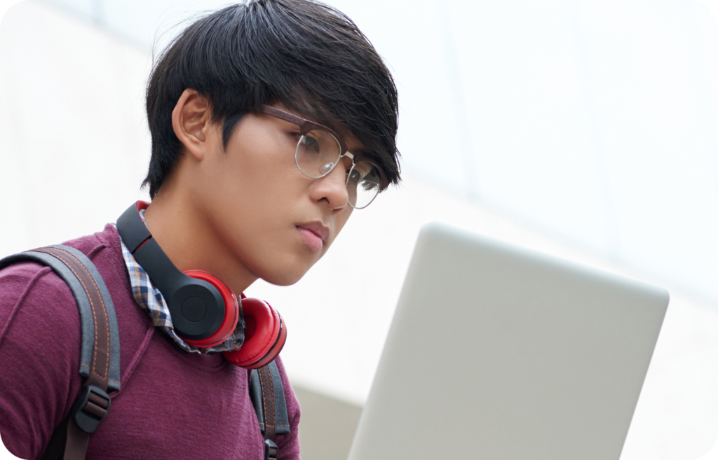 Student working on a laptop